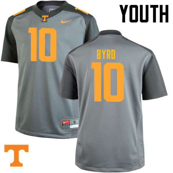 Youth #10 Tyler Byrd Tennessee Volunteers College Football Jerseys-Gray - Click Image to Close
